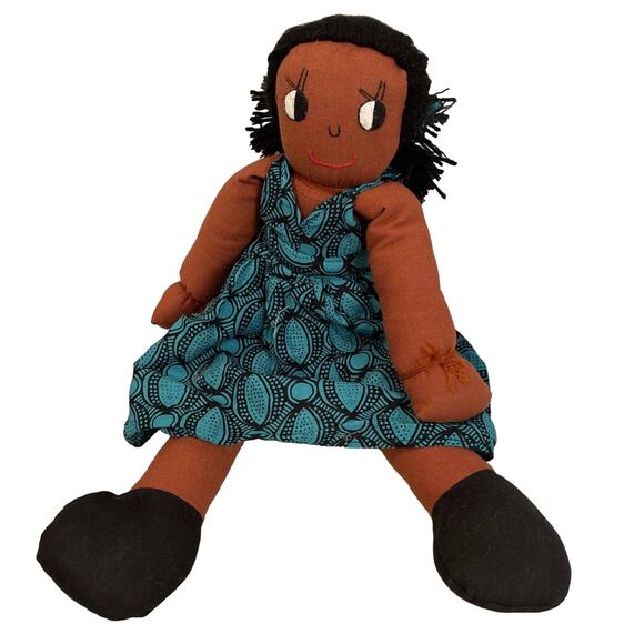 Amani ya Juu 19" African Black Cloth Rag Doll Folk Art Handmade In Kenya. - Picture 1 of 4